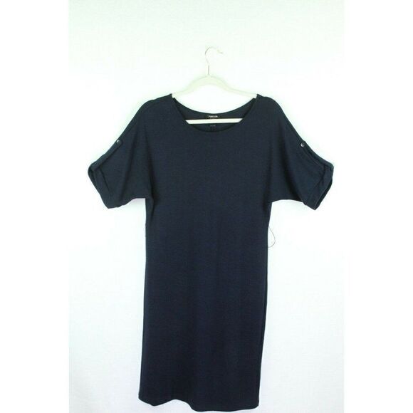 Forever Knit T-Shirt Dress Navy Blue Short Sleeves Dolman Scoop Neck Small - Picture 1 of 8